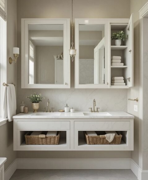 Floating Cabinets with Open Compartments