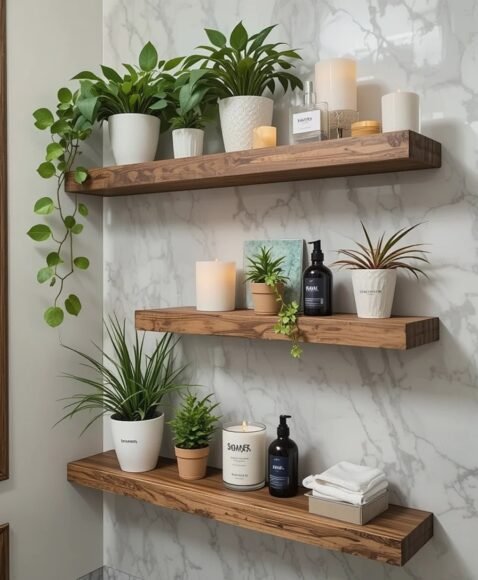 Floating Shelves with Greenery