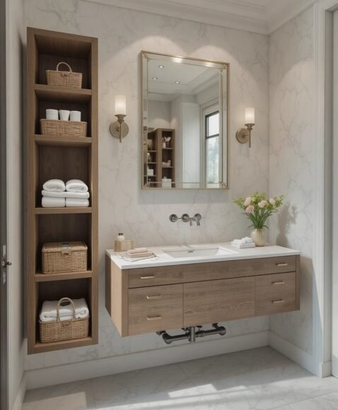 Floating Vanity with Open Shelves