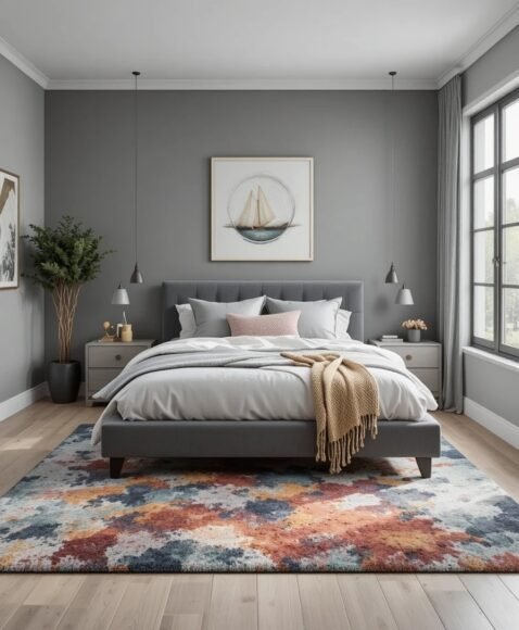 Gray Bedroom With Accent Rug
