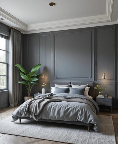 Gray Bedroom With Plants
