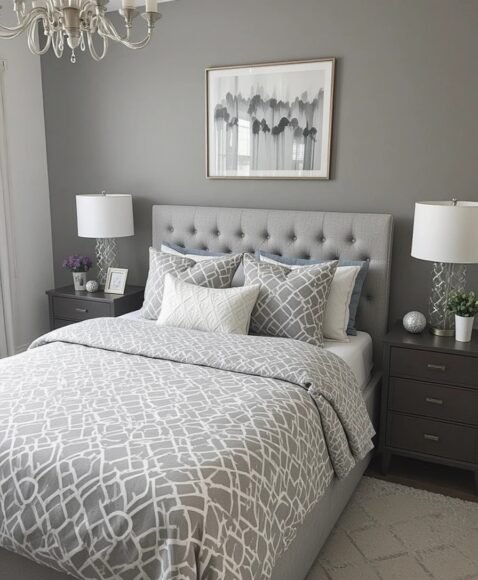 Gray and Patterned Bedding