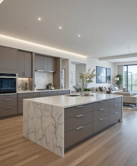 Sleek Contemporary with Waterfall Edge Island