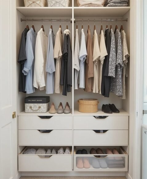 Pull-Out Drawers Under Hanging Rods