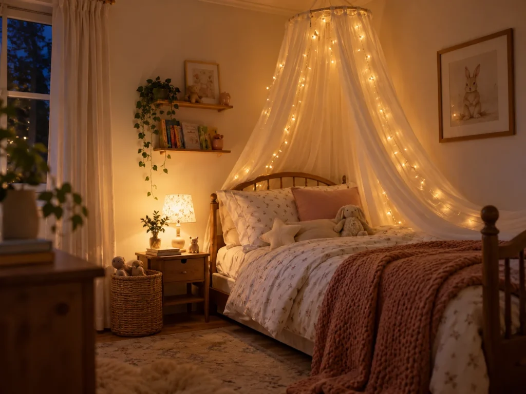 A Fairy Light Bed Canopy