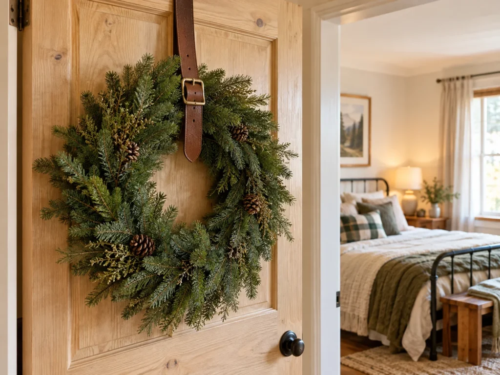 A Fresh Fir Wreath on a Leather Strap