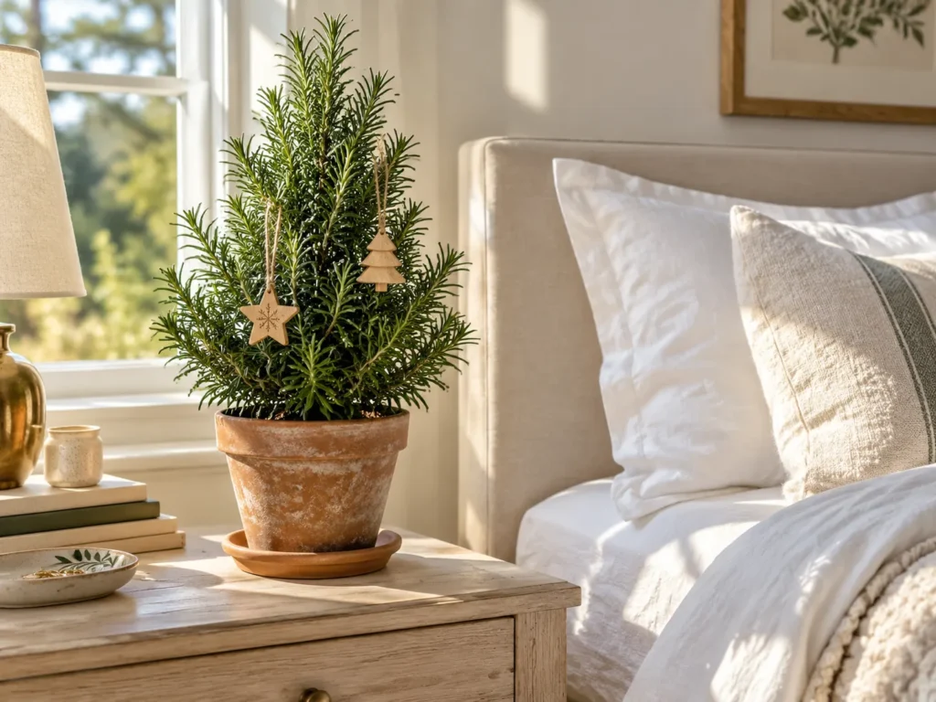 A Living Rosemary Tree on the Nightstand