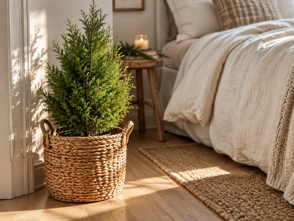 A Potted Cypress in a Woven Basket