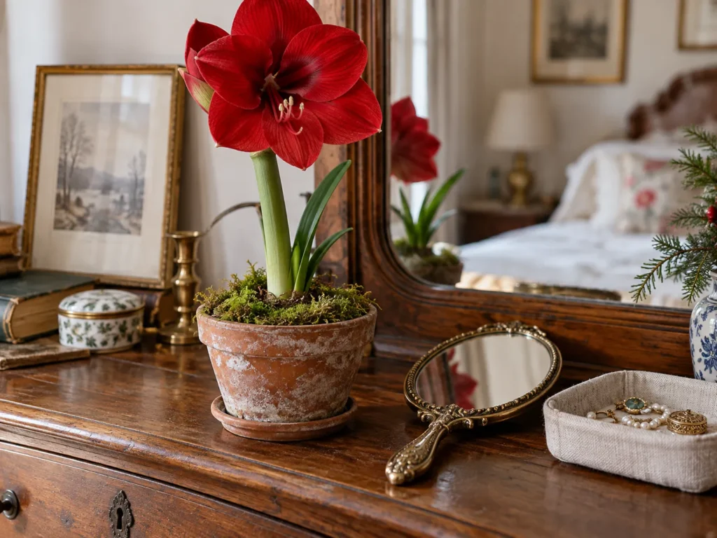 A Red Amaryllis on the Dresser