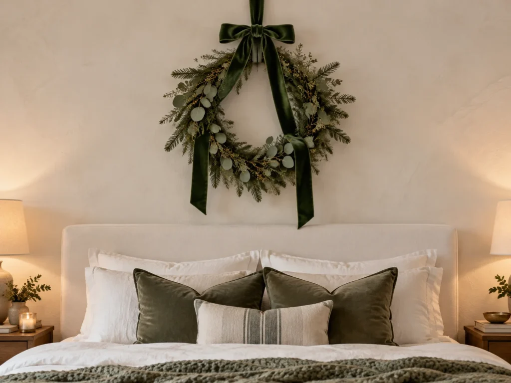A Velvet Ribbon Wreath Above the Bed