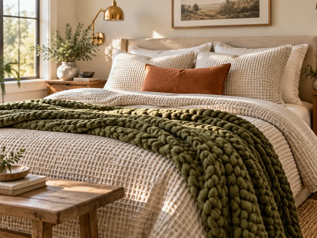 An Olive Chunky Knit with Waffle Linen