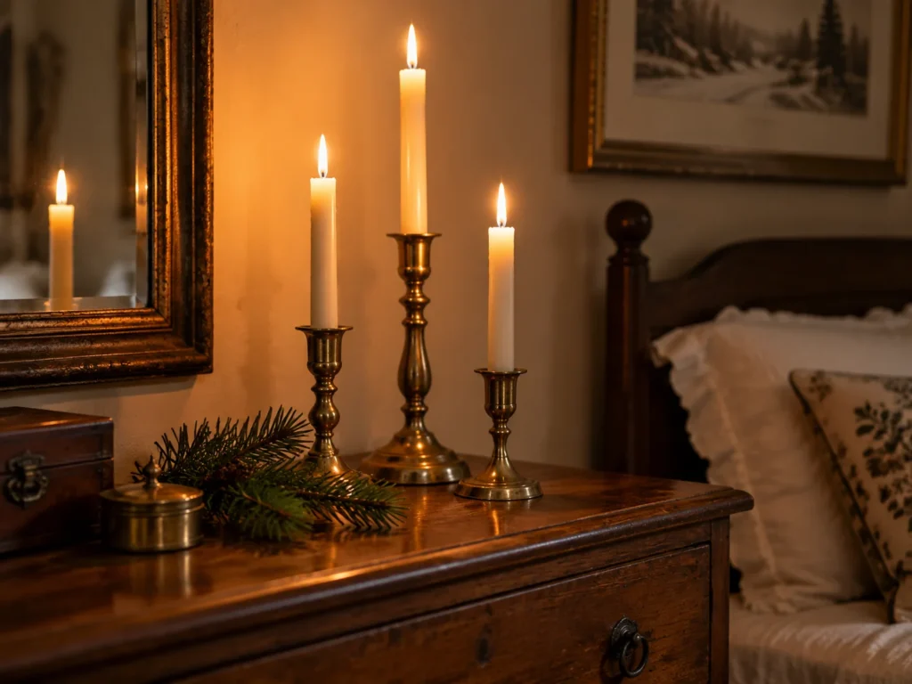 Brass Candleholders With Ivory Tapers