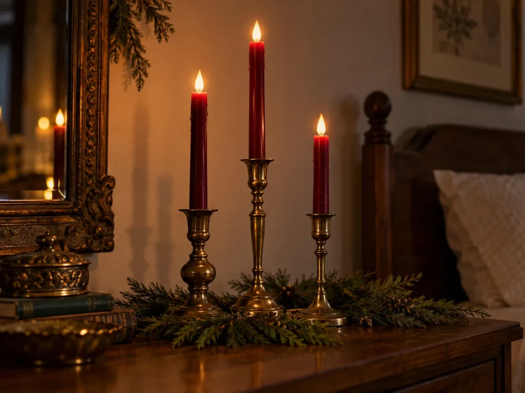 Brass Candlesticks with Red LED Tapers