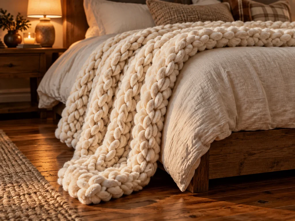 Chunky Ivory Knit at the Foot of the Bed