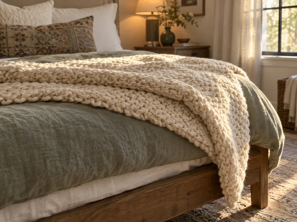 Chunky Knit Throw at the Foot