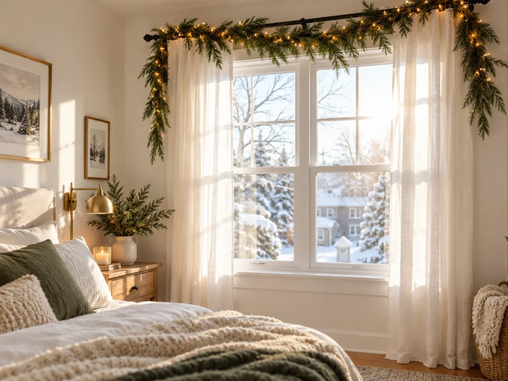Drape a Garland Along Your Curtain Rod