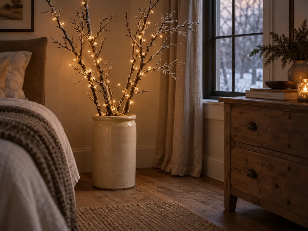 Frosted Branches in a Tall Cream Crock