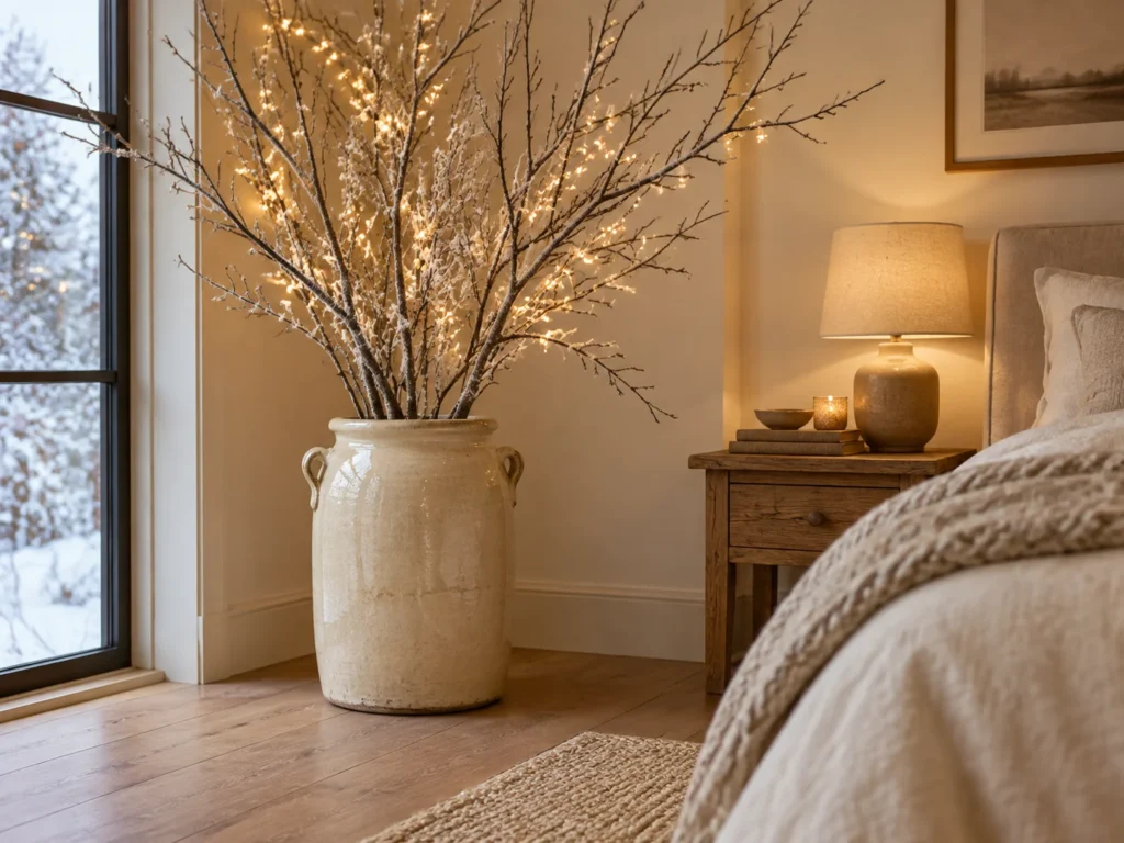 Frosted Branches in a Tall Cream Crock
