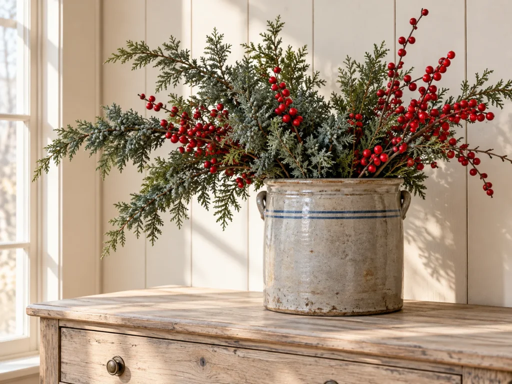 Juniper and Berry Sprigs in a Stoneware Crock