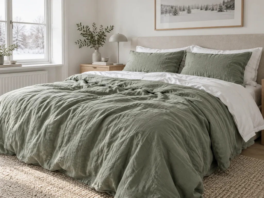 Sage Washed Linen Over Crisp White Percale