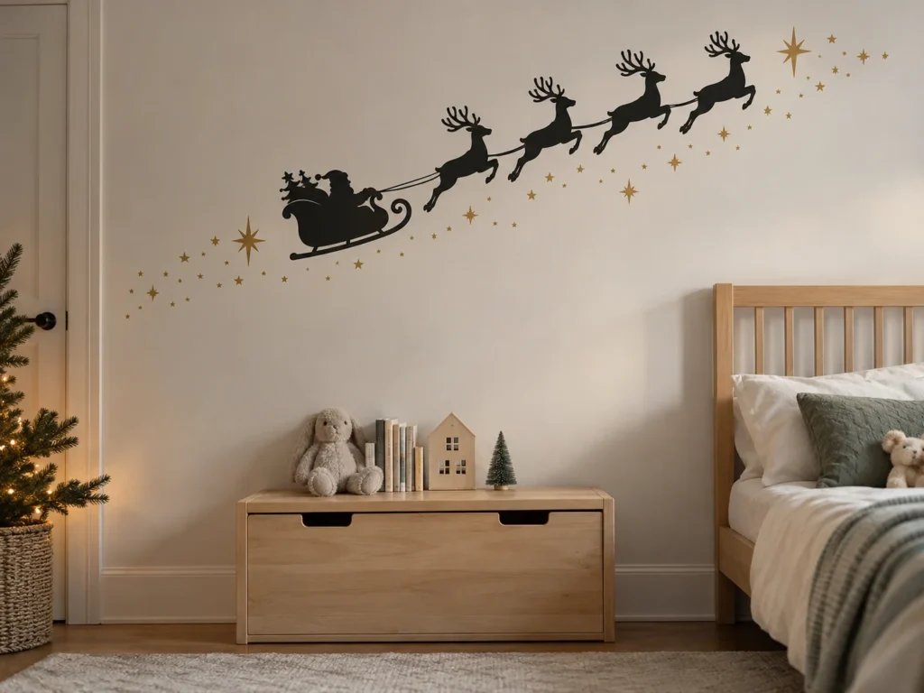 Santas Sleigh Flying Across the Wall