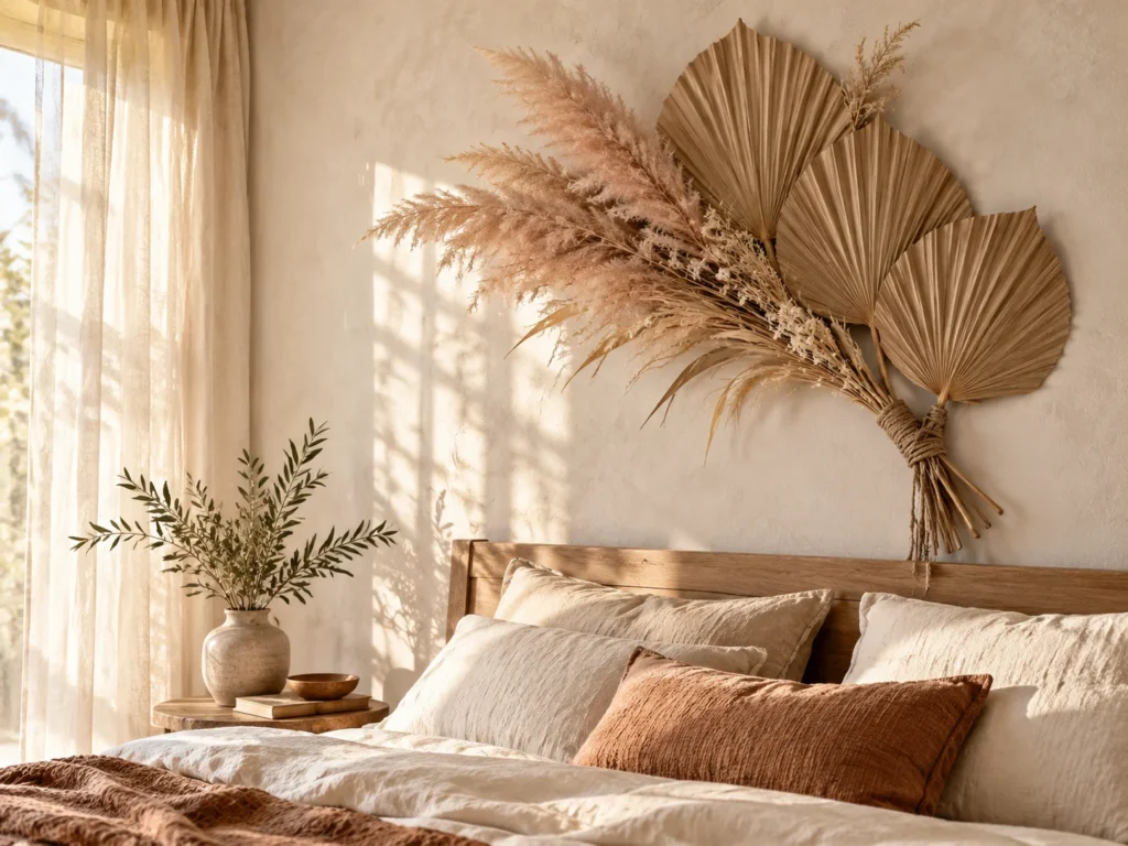 The Dried Palm and Pampas Headboard Fan