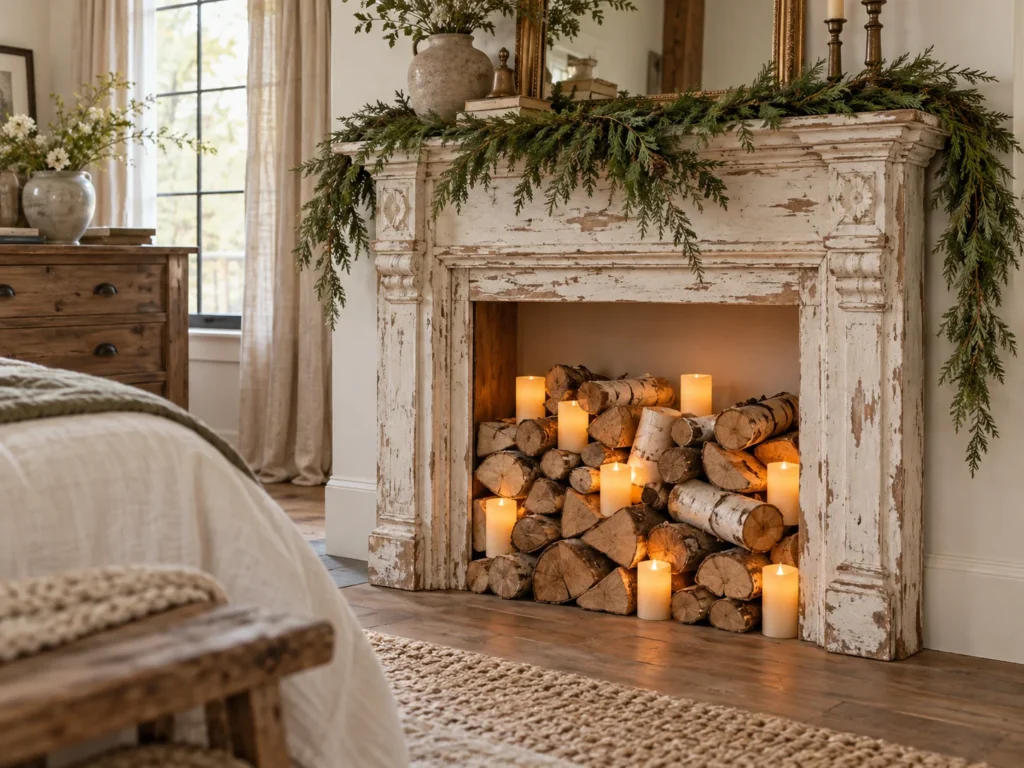 The Faux Hearth with Split Logs
