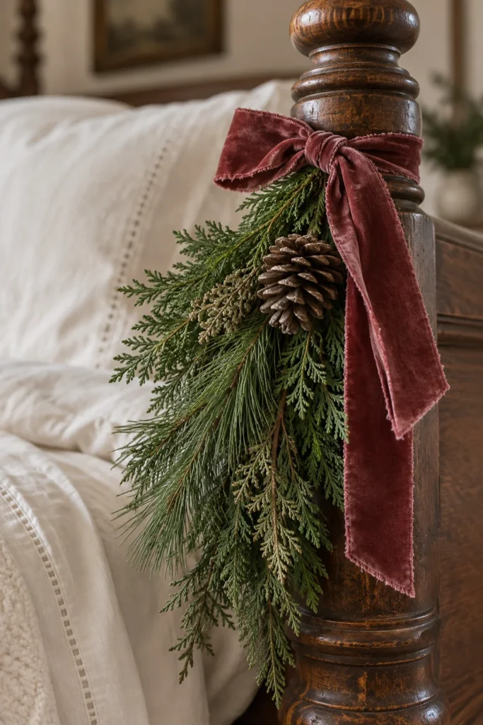 The Foraged Cedar Swag on a Bedpost