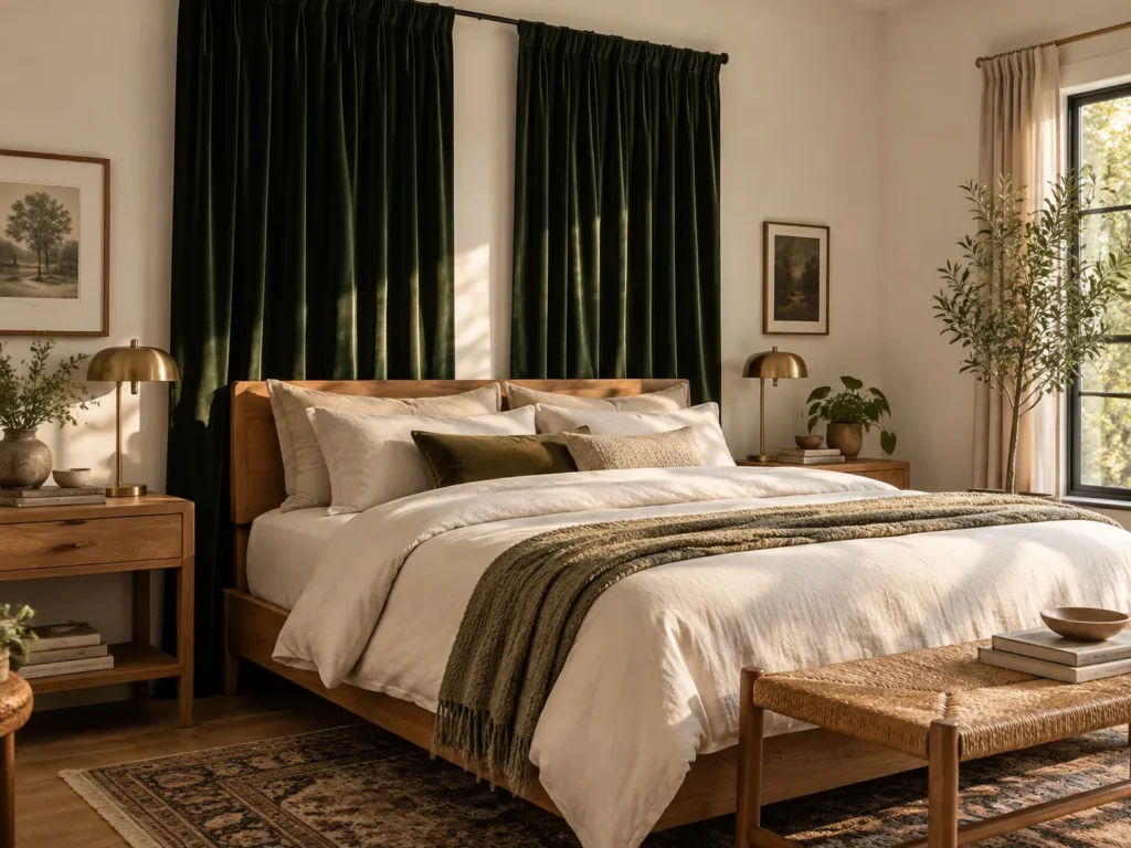 The Forest Green Velvet Headboard Drape