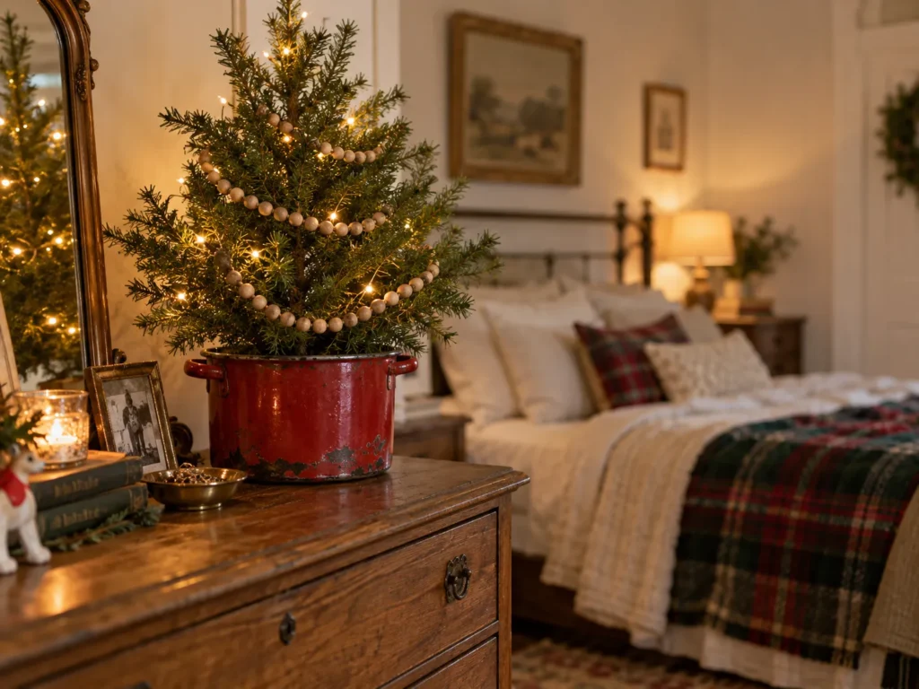The Mini Tree in a Vintage Red Enamel Pot