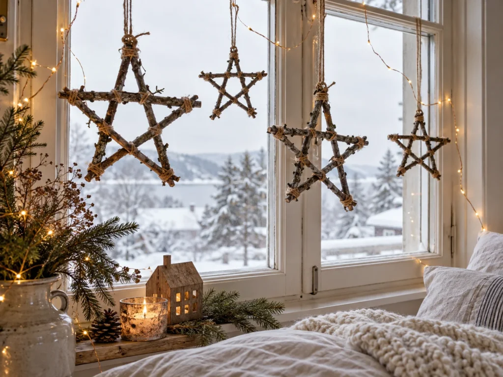 Twig Star Ornaments in the Window