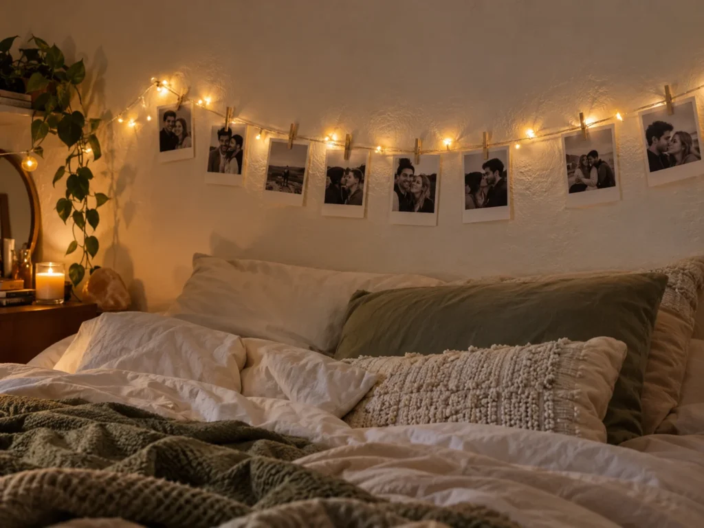 Warm String-Light Couple Memory Wall