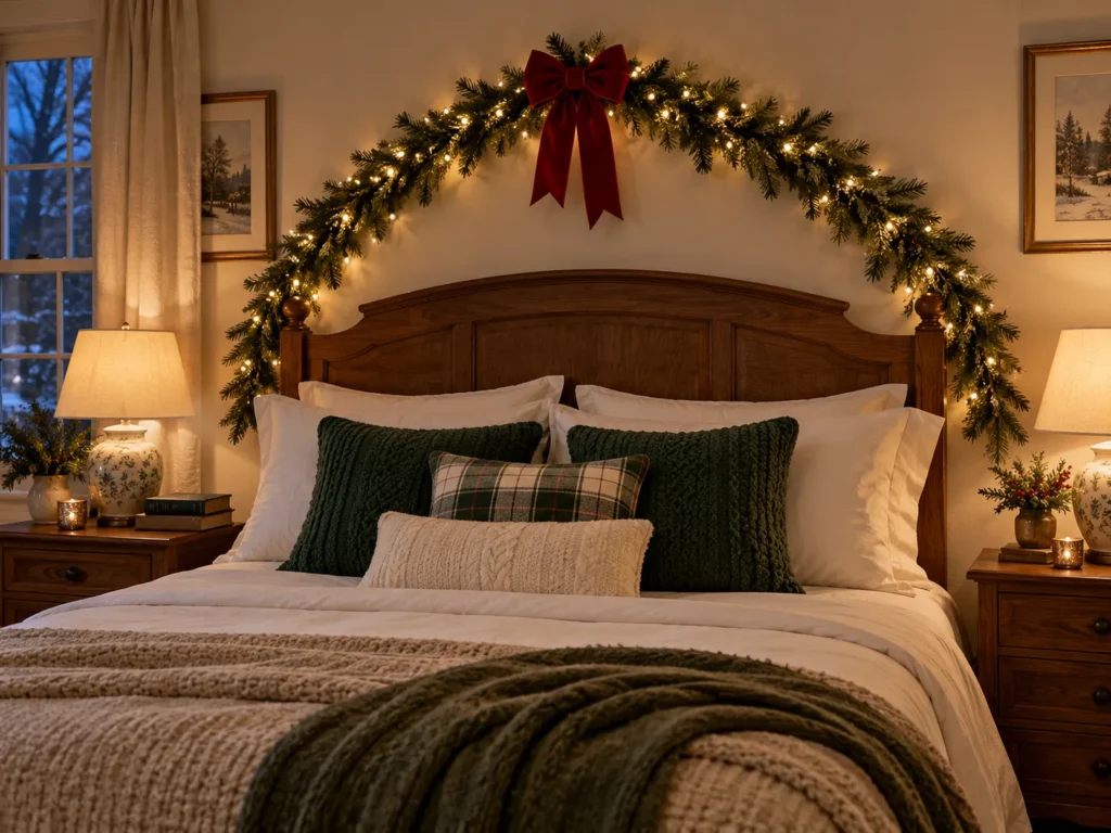 Lit Garland Halo Arched Over the Headboard