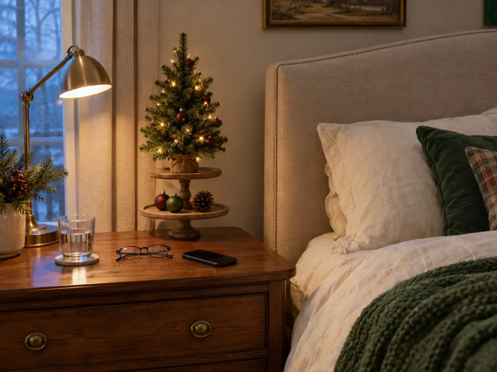 Tiered Stand with a Tabletop Christmas Tree