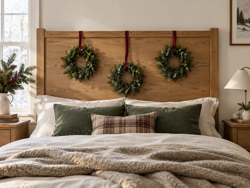 Trio of Mini Greenery Wreaths on Staggered Ribbons